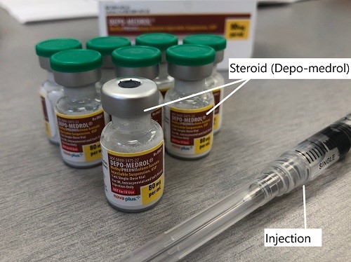 Depo-Medrol used as a steroid shot in cortisone injection. Depo-Medrol used as a steroid shot in cortisone injection.
